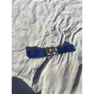 Vintage womens fashion belt cobalt blue gold buckle 28” dress Stretch 80s 90s